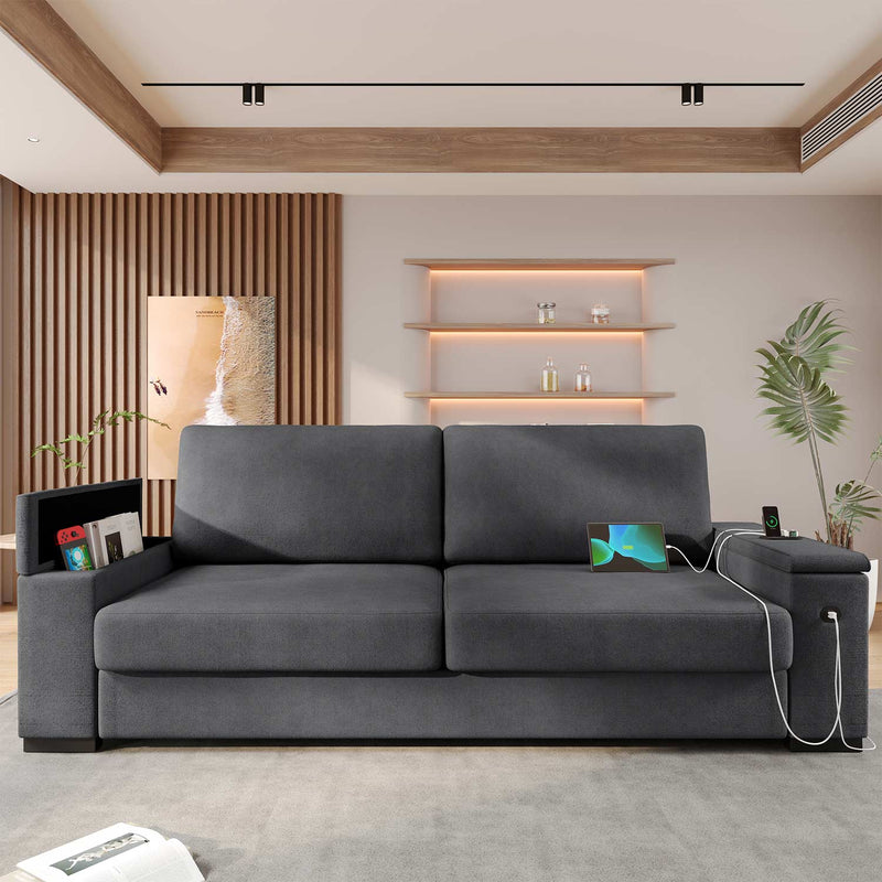 Sikaic Sofa Oversized Loveseat Chenille Sofas with Extra Deep Seats Storage and 2 USB Charging Ports Removable Sofa Cover Dark Grey