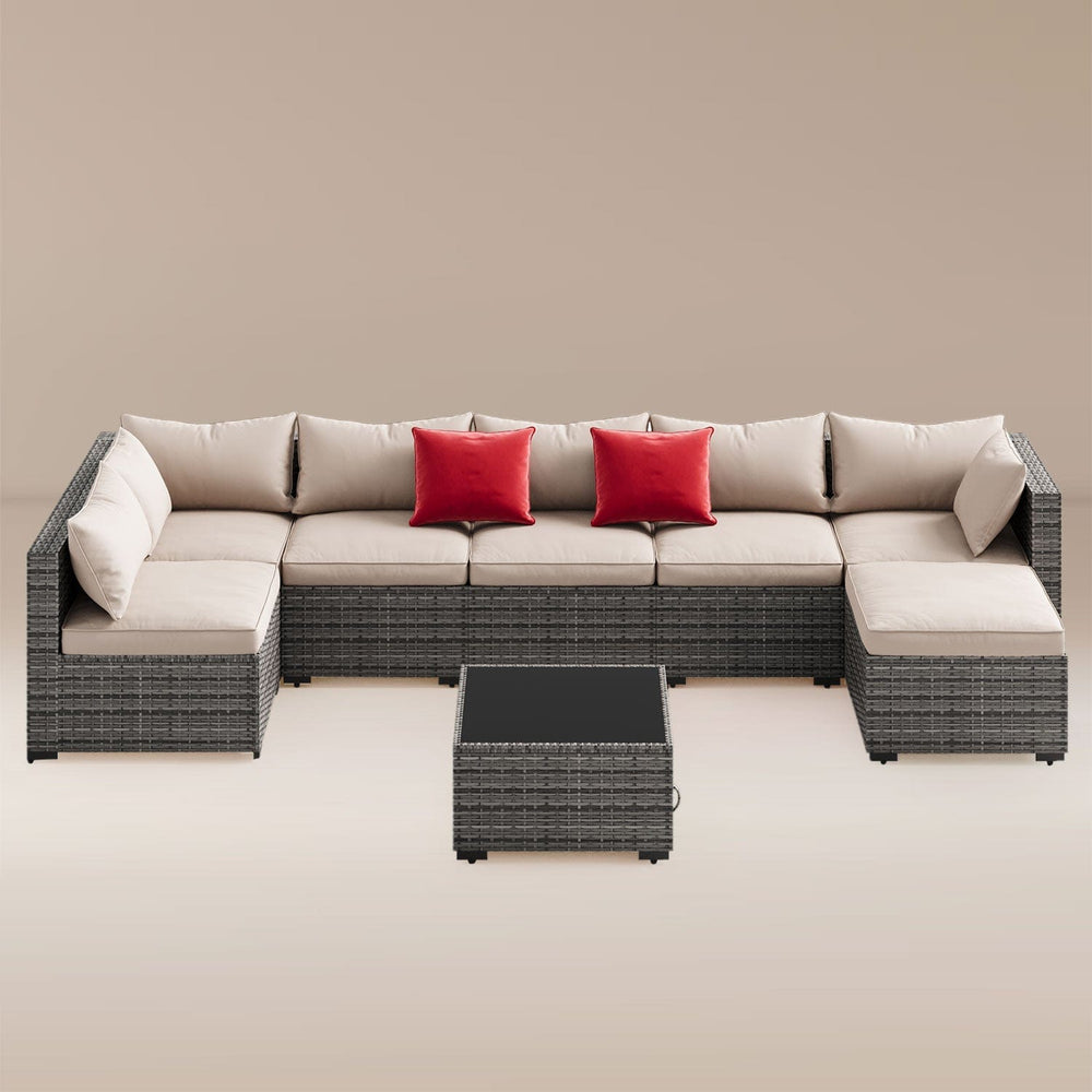 Sikaic Sofa 8PCS Rattan Outdoor Sofas Set Beige Red Beige / Metal / Modern