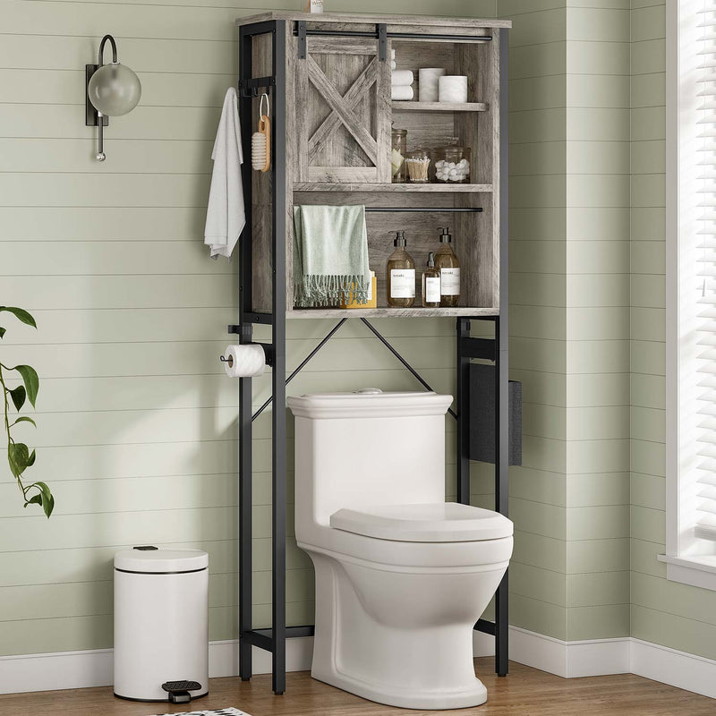 Sikaic Storage Cabinet Over The Toilet Storage Cabinet with Storage Bag and Hooks Grey