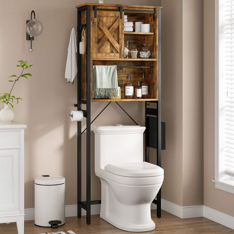 Sikaic Storage Cabinet Over The Toilet Storage Cabinet with Storage Bag and Hooks Rustic Brown