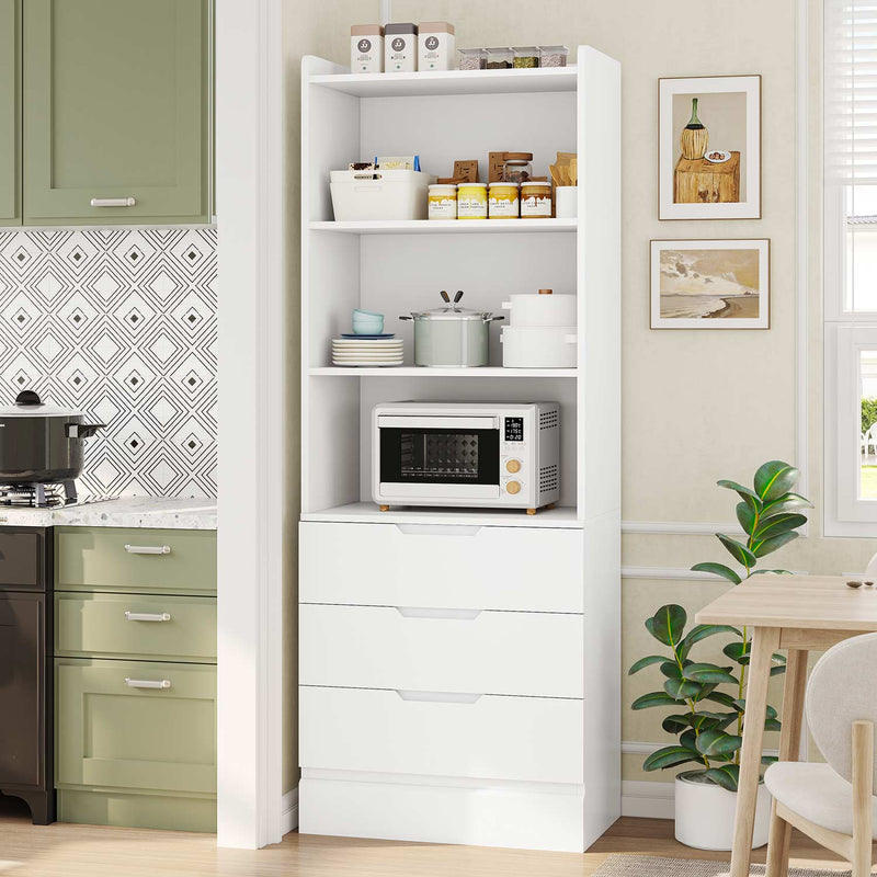 Sikaic Storage Cabinet 73 Inches Versatile Tall Cabinet with 3 Drawers and 3-Tier Open Shelves White