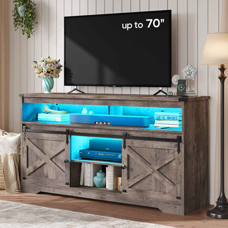 Sikaic TV Stands Farmhouse LED TV Stand Entertainment Center with Power Outlet and Storage Cabine for Living Room Oak Oak / Engineered Wood / Farmhouse