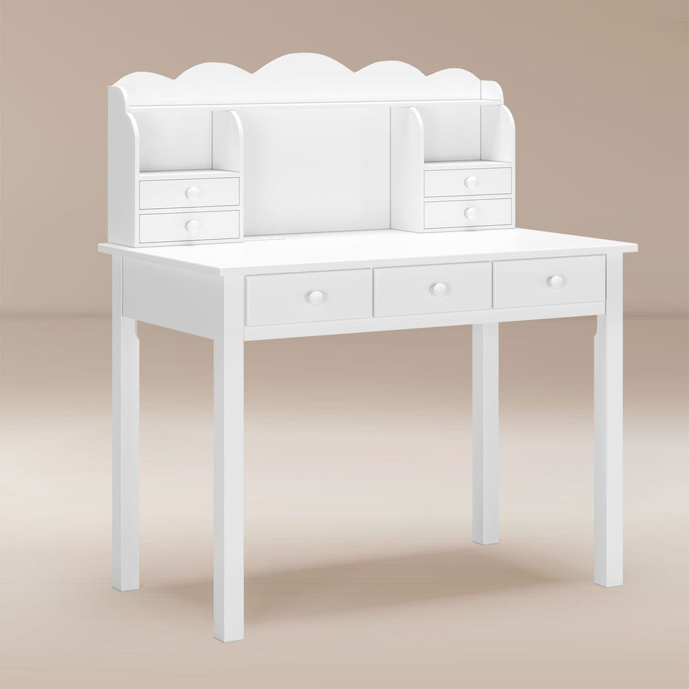 Sikaic Writing Desk Solid Pine Wood Legs Writing Desk with 7 Drawers White White / Modern / Wood